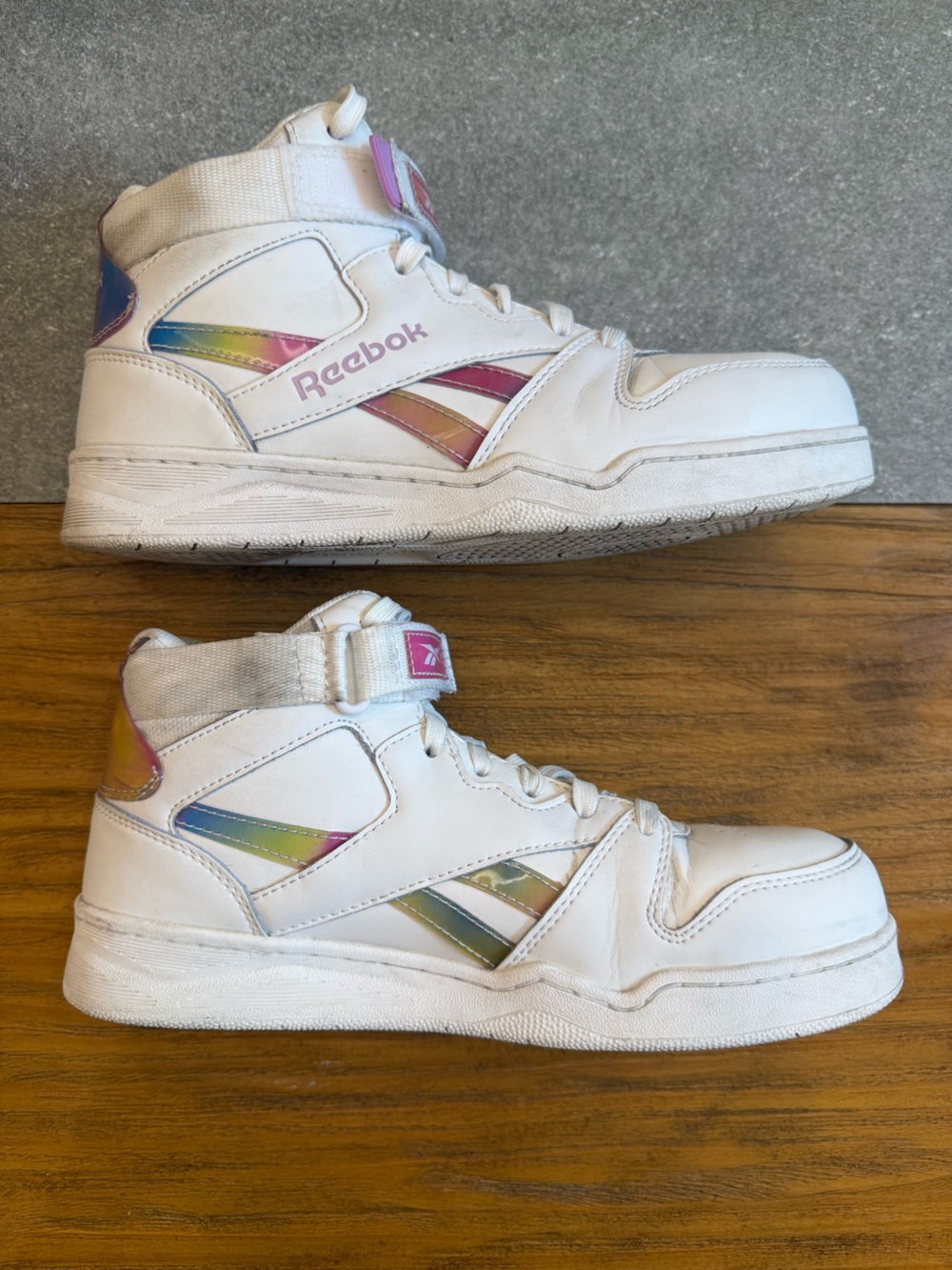 Reebok Work White Holographic High Top Leather Sneakers Safety Toe Size 9W - Picture 8 of 15